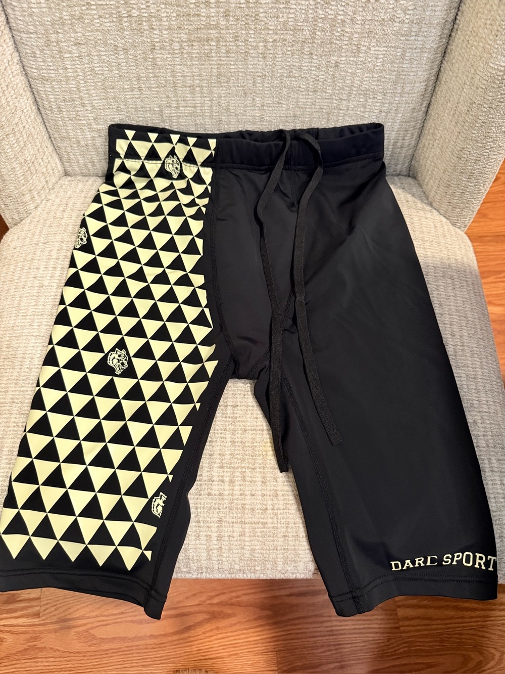 Darc Sport Men's Black Athletic Shorts with Cream Geometric Panel